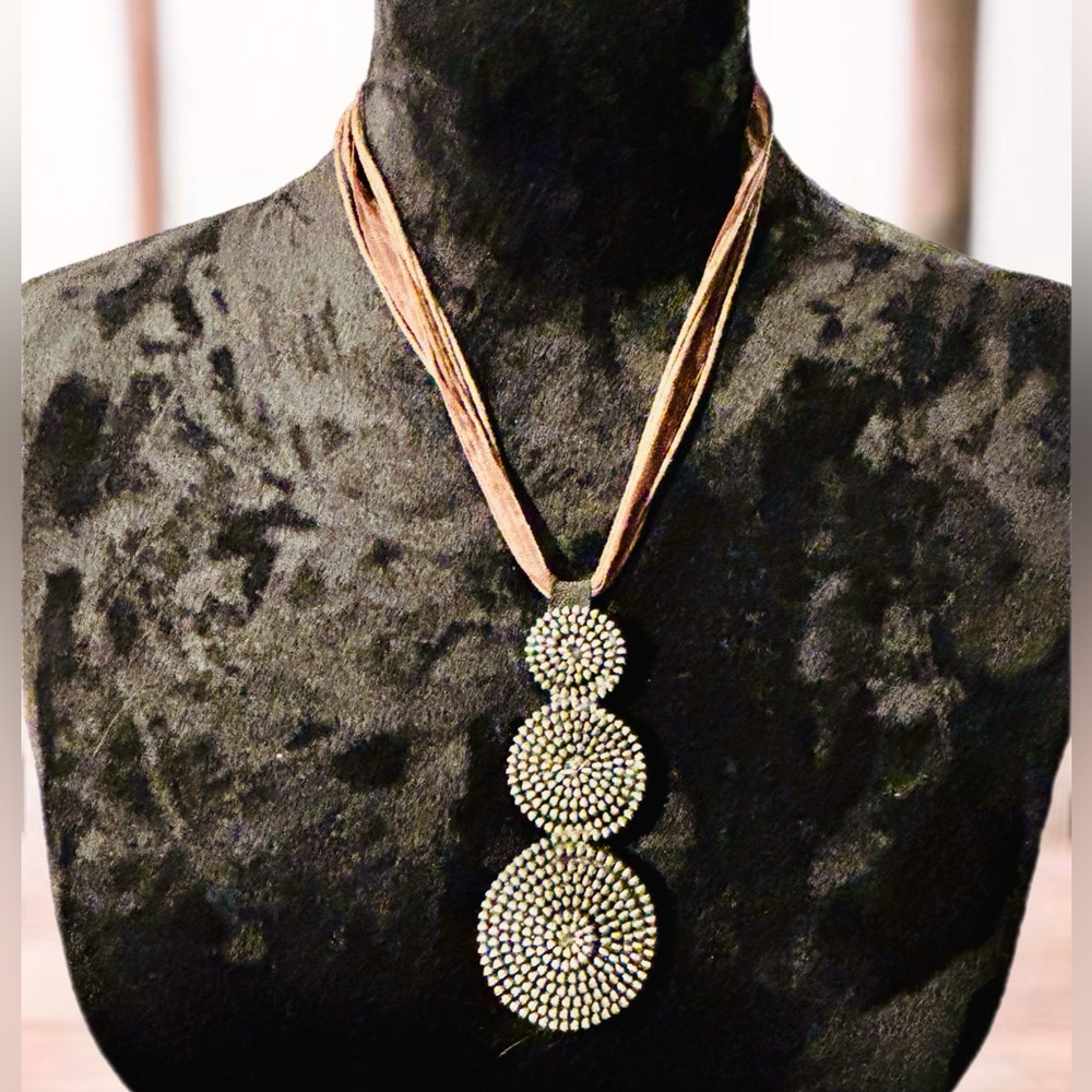 Statement Necklace on Brown Ribbon by Bling Beaded Baubles